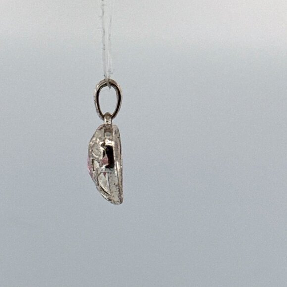 Estate Sterling Silver 925 Heart Pendant Pink Stone Filigree Design 2.6g - Picture 4 of 8